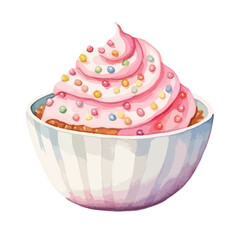 bowl of ice cream with sprinkles cute watercolors illustration on white background