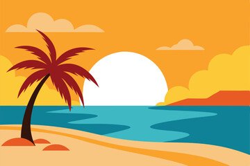 Fototapeta premium a-tropical-beach-with-the-setting-sun-casting-dram 