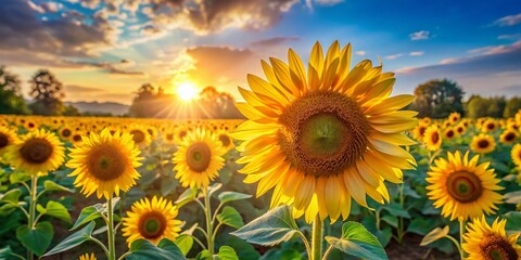 Obraz premium Bright Sunflowers Positive Energy Summer Field Candid Photo