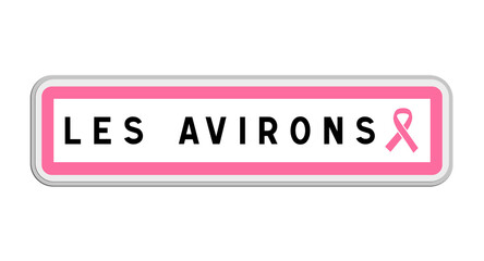 Panneau de sortie des Avirons, La Réunion, Outre-mer avec Ruban Octobre Rose