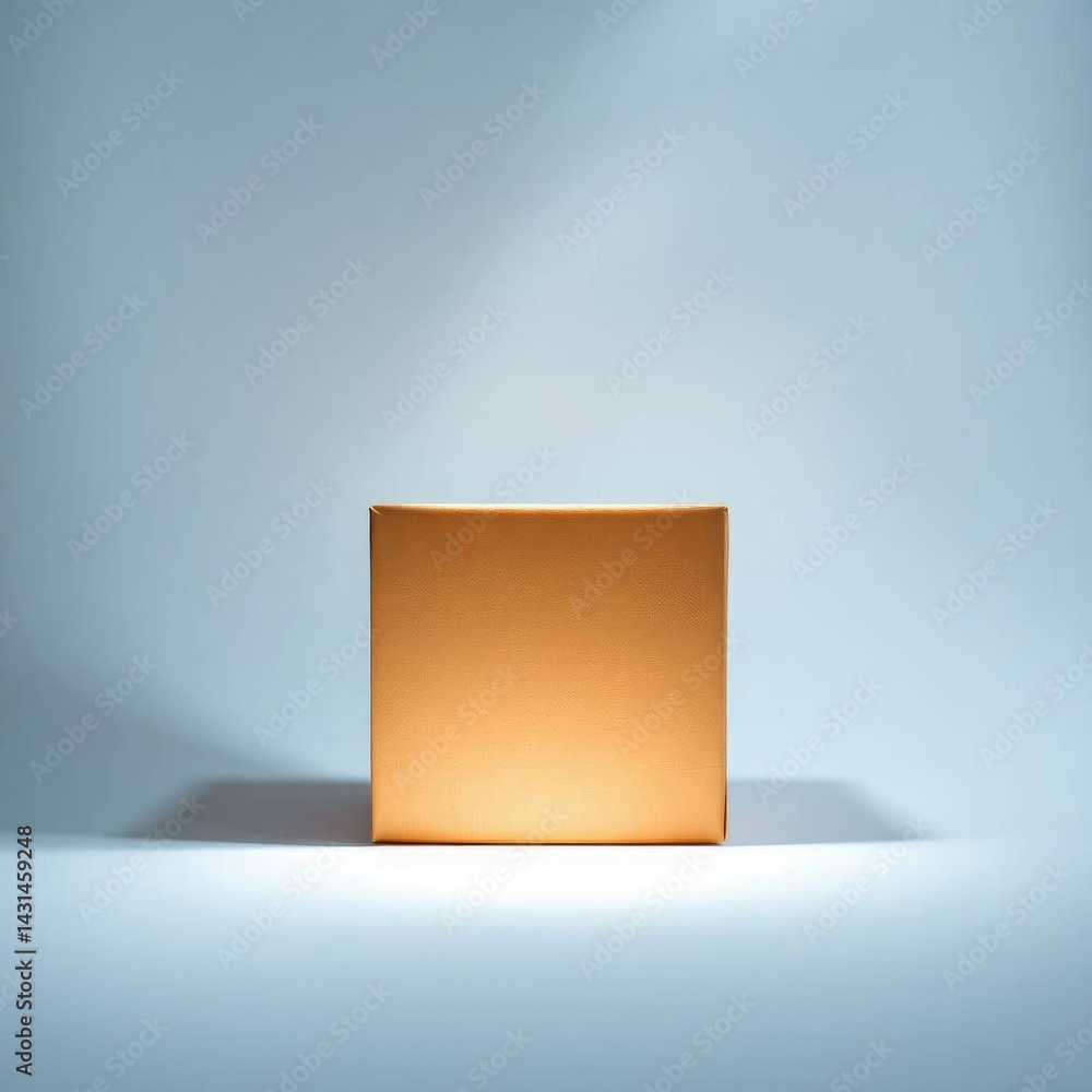 Poster Golden Cube: Minimalist Product Display with Subtle Lighting