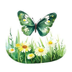 butterfly resting on a flower cute watercolors illustration on white background