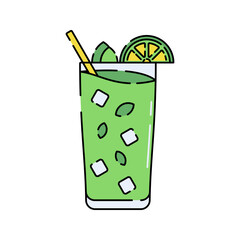 Mint Lime Drink Flat design style, green beverage with lime slice and mint, excellent for spa menus, wellness ads, and refreshing drink design elements.