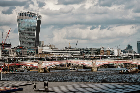 Walkie Talkie, 20 Fenchurch Street Building (LKK Health Products Group) River Thames Waterfront Buildings Exterior, Blackfriars Bridge, Central London Cityscape, England, United Kingdom, April 2025
