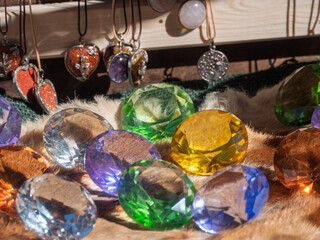 Colorful Decorative Gemstones Displayed on Fur