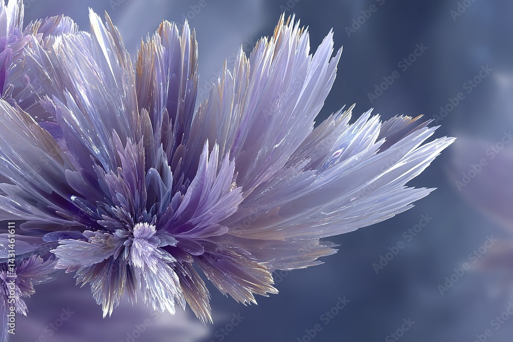 Poster beautiful purple crystal formation with intricate structures and light reflections captured in close
