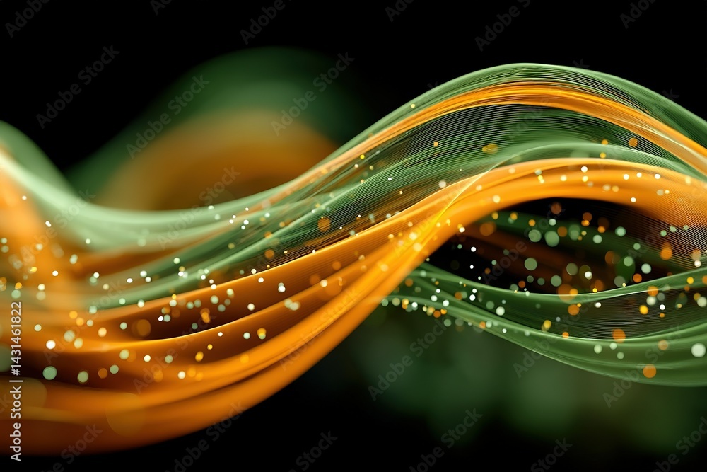 Poster colorful abstract wave patterns create a mesmerizing visual effect with shimmering lights in dark ba