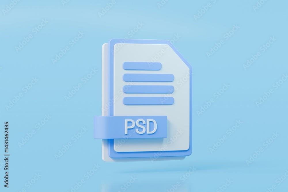 Poster 3d file folder document psd icon. minimal word psd sheet presentation document icon. document form. 