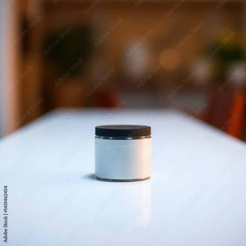 Poster white jar with black lid: minimalist product display