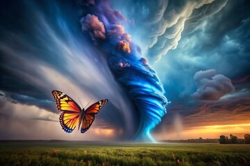 Butterfly Effect: Delicate Butterfly & Powerful Tornado - Stock Photo