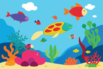 Naklejka premium a-vibrant-underwater-scene-with-a-variety-of-fish-.eps