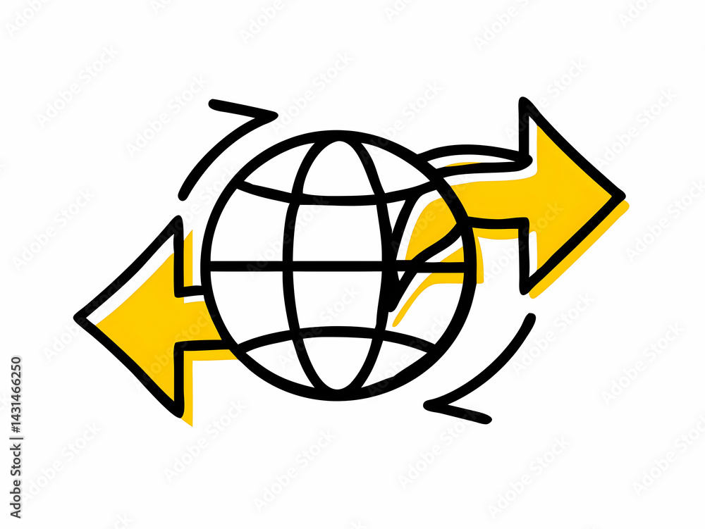 Poster globe icon with arrows showing direction of exchange