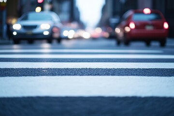 Urban street with cars and pedestrian crosswalk in motion blur