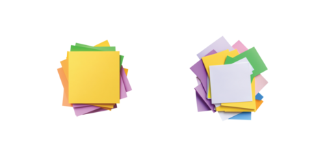 piles of paper sheets arranged in vertical stacks on a clean white flat surface 3d form