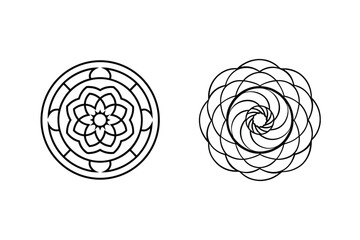Two Unique Mandala Designs Isolated On White Background Artfully Crafted Line Art