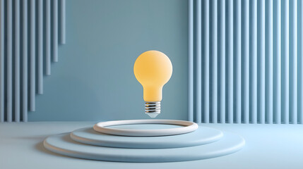 Floating light bulb over calm ocean waves on a sunny day showcasing creativity and inspiration through surreal imagery