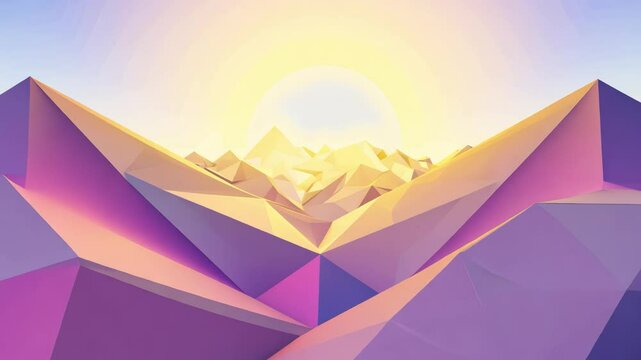 Low poly mountains changing colors at sunrise
