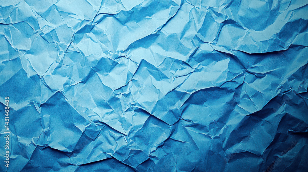 Poster crumpled blue paper texture creates unique and artistic background for design projects