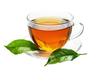 Black tea cup shot from above on white background. Copy space