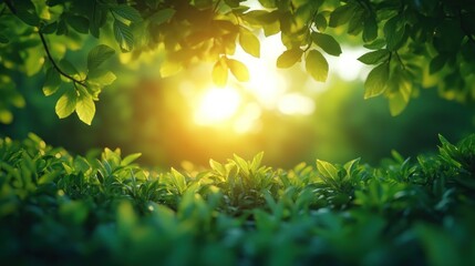 Obraz premium Lush greenery bathed in golden sunlight