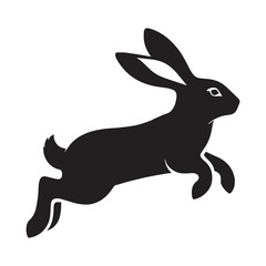 Distinct running rabbit icon in solid black silhouette for clarity – running rabbit silhouette – running rabbit vector – running rabbit illustration – silhouette of running rabbit 