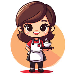 Barista girl mascot cute cartoon no details solid background bright