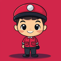 Bus Conductor boy mascot cute cartoon no details solid background bright