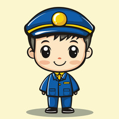 Bus Conductor boy mascot cute cartoon no details solid background bright
