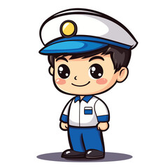 Bus Conductor boy mascot cute cartoon no details solid background bright