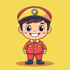 Bus Conductor boy mascot cute cartoon no details solid background bright