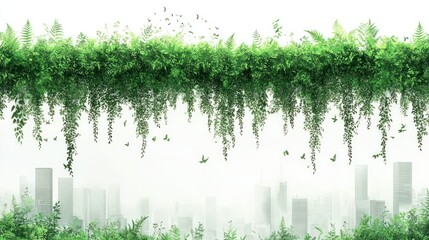 Lush greenery cascading over cityscape