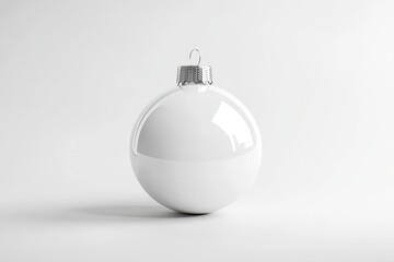 A glossy, blank white holiday ornament, perfectly centered on a plain background.