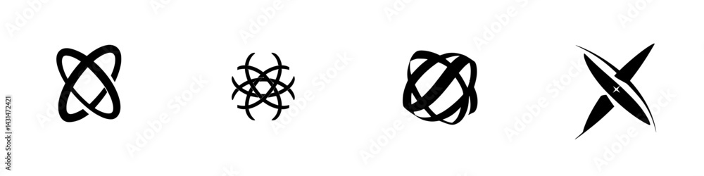 Poster various geometric vector icons in black and white showcasing intricate designs and patterns suitable