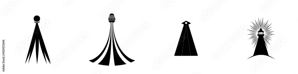 Poster vector illustration of iconic black and white symbols representing various structures and designs in