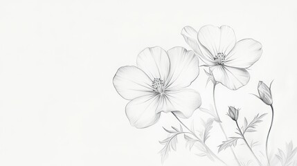 Fototapeta premium Elegant grayscale flower drawing, soft background, ideal for cards