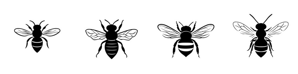 Obraz premium Vector illustration of various bee designs showcasing distinct features and styles in black and white colors