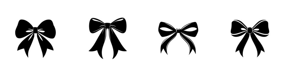 Collection of vector illustrations featuring elegant black and white bow designs suitable for decoration and branding