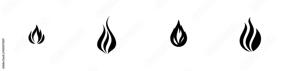 Poster vector illustration of black and white flame icons with varying shapes and sizes for design projects