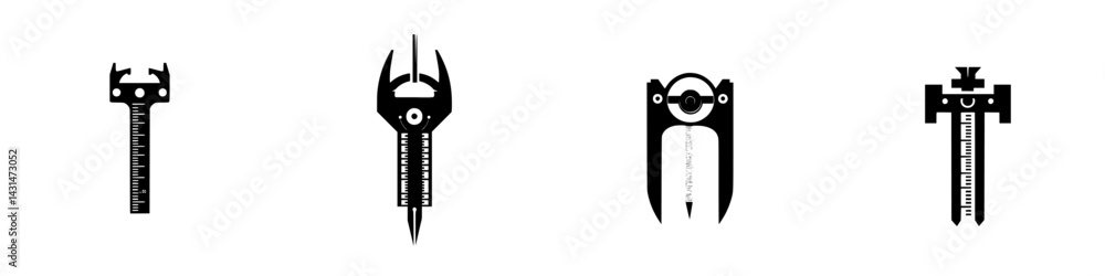 Poster vector illustration of black and white measuring tools including calipers and rulers for design and 