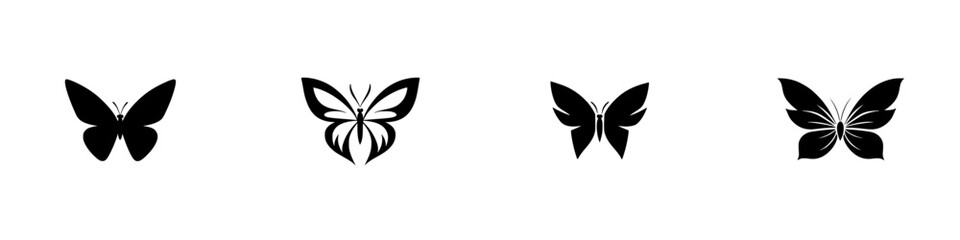 Collection of black and white butterfly vector illustrations showcasing various designs and styles for graphic use