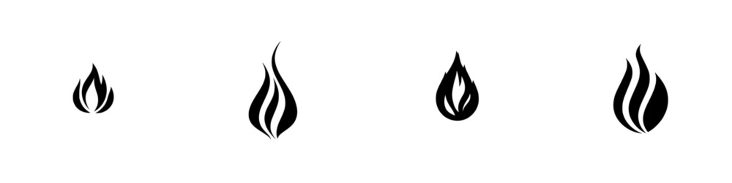 Vector illustration of black and white flame icons with varying shapes and sizes for design projects and creative applications