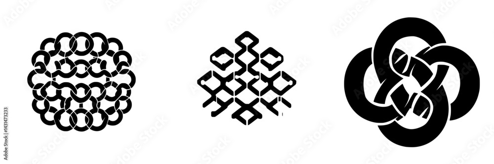 Poster artistic vector illustration of abstract black and white knot designs with intricate patterns on a p