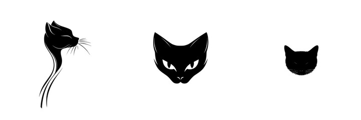 Elegant black and white vector illustrations of cat silhouettes showcasing various poses and expressions
