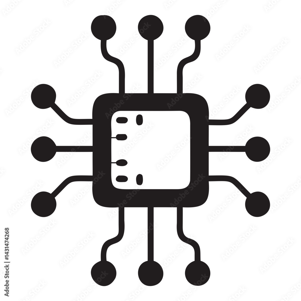 Poster microchip with digital circuits icon isolated on transparent background and transparent png