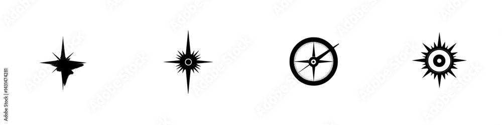 Poster vector icons showcasing different compass designs for navigation and direction