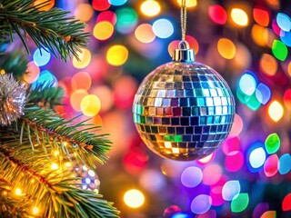 Christmas Disco Ball Ornament Festive Tree Decoration Bokeh Lights