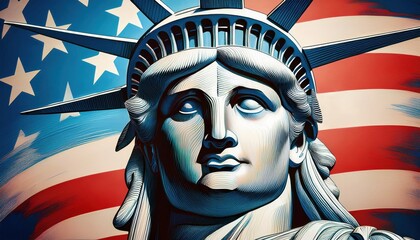Obraz premium Independence Day celebrates the stunning Liberty statue and vibrant flags, inspiring patriotism.