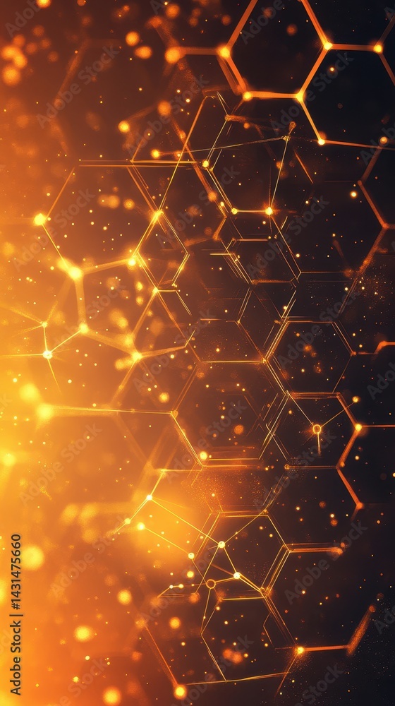 Aufkleber abstract geometric design featuring glowing hexagons and sparkles on a dark background