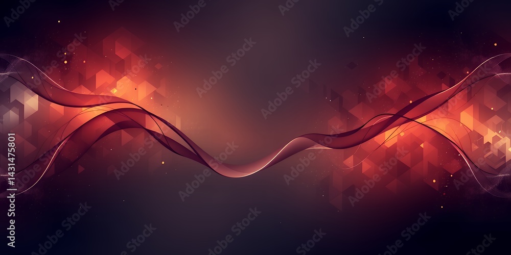 Poster abstract background with flowing red waves and geometric shapes on the edges dark center