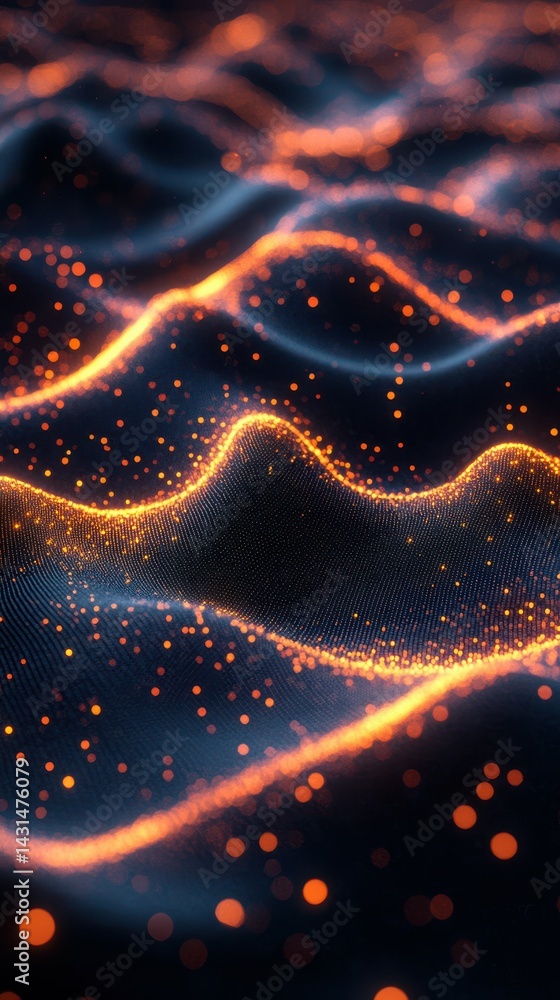 Poster dynamic orange waves create a mesmerizing abstract pattern on a dark background during a digital art